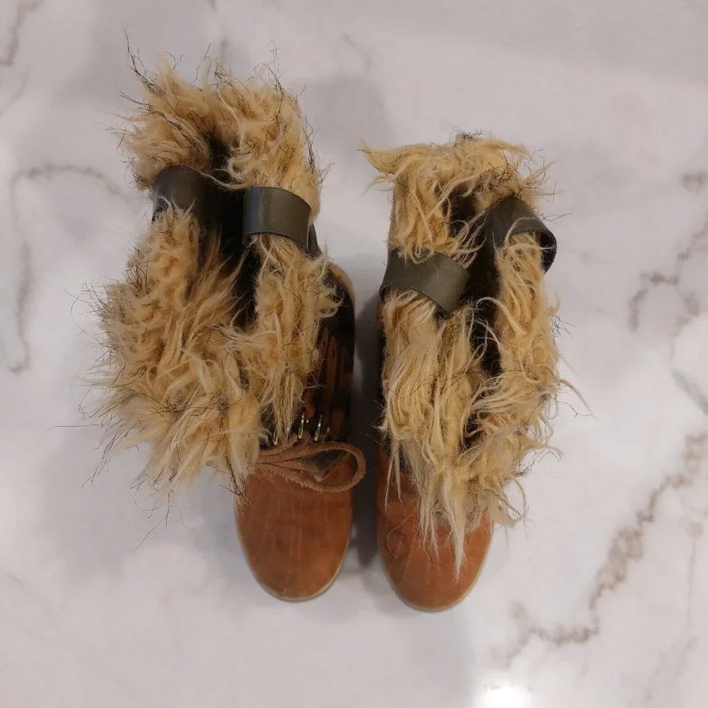Sorel Tofino‎ Lace Up Faux Fur Lined Waterproof Leather Boots Tan Womens Sz 8 M